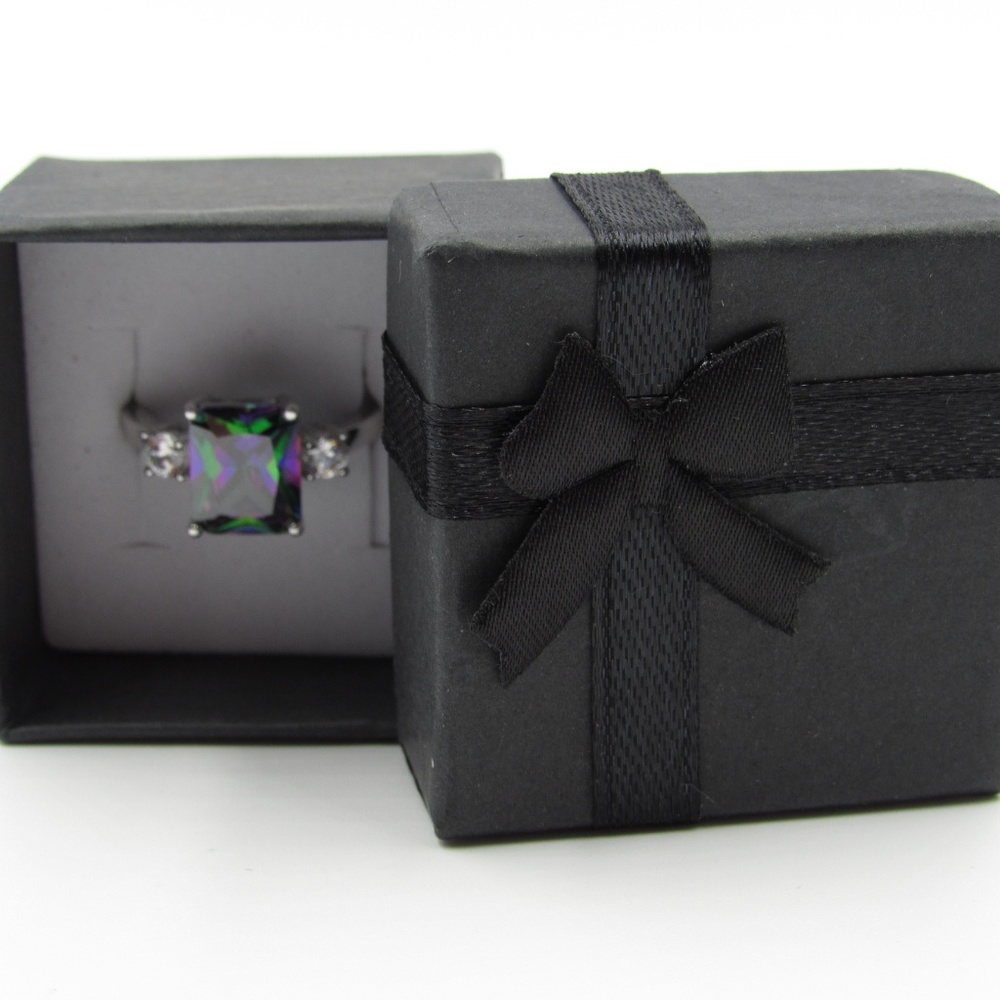 Sterling Silver Rectangle Rainbow Cz Diamond Ring - image 5